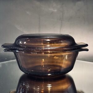 Vintage Anchor Hocking Fire‎ King Amber Brown Glass 12oz Casserole Dish w/Lid